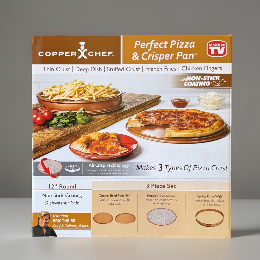 New 12" Copper Chef Perfect Pizza and Crisper Pan Non-Stick 3 pc Set